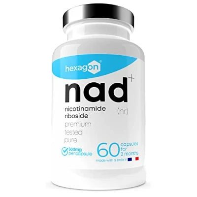 Afbeelding van NAD+ Nicotinamide Riboside Chloride 300mg +2 Maanden Kuur NAD Booster Anti Aging &amp; Fatigue Made in France 60 Vegetarische Capsules Veganistisch Hexagon