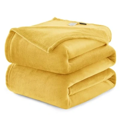 Afbeelding van Wavve Omkeerbare flanellen deken, 130 x 150 cm, kleine microvezel, zacht, warm, ademend voor de winter (geel)