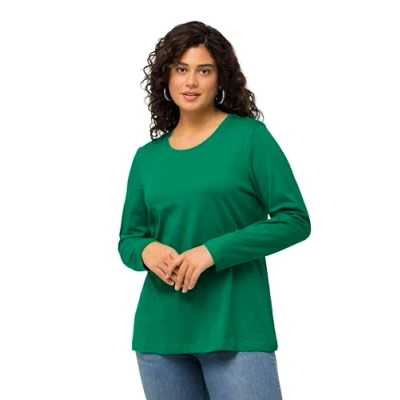 Afbeelding van Ulla Popken, Dames grote maten, shirt met lange mouwen, smaragdgroen, 58 60