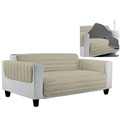 Afbeelding van Elegant gewatteerde bankhoes Doubleface, duif donkergrijs 4 plaatsen, 100% microfiber