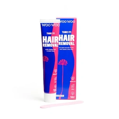 Afbeelding van WooWoo Tame It! Natuurlijke Intieme Ontharingscrème Pijnloze Veganistische Haarverwijderaar voor Gevoelige Huid Ontharingsmiddel Genitaliën, Bikini, Benen &amp; Bips Crème met Aloë Ver 100ml