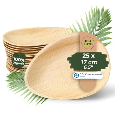 Afbeelding van BIOZOYG 25x Palmblad Borden 17 cm Wegwerp Servies Borden, Druppelvormig &amp; Composteerbaar Duurzaam Party
