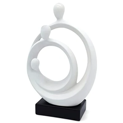 Afbeelding van Stijlvol beeldhouwwerk &quot;Family Happiness&quot; Modern keramiek figuur van 34 cm hoog op een sokkel Tijdloos decoratief beeld als symbool voor geluk &amp; familie in de woonkamer geboortegeschenk