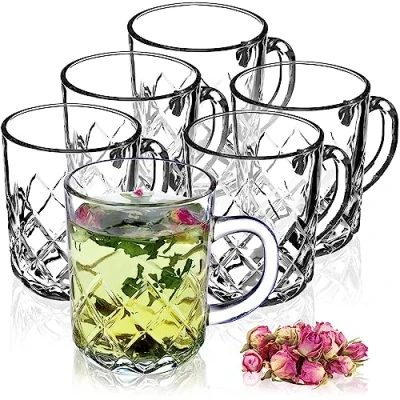 Afbeelding van KADAX Theeglazen, set van 6 glazen met handvat, bekers voor personen, vaatwasserbestendig, drinkglazen koffie, thee, water, sap, drank, sapglazen, waterglazen, glazenset