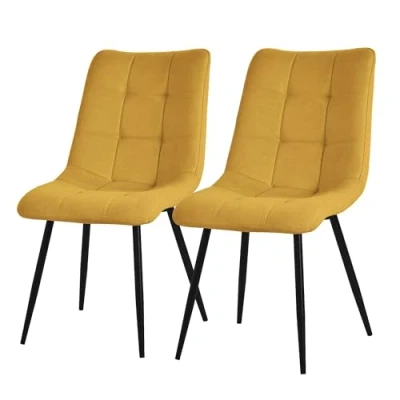 Afbeelding van Eetkamerstoelen set van 2 mosterdgeel Keukenstoel met polyester bekleding en stalen poten ML design