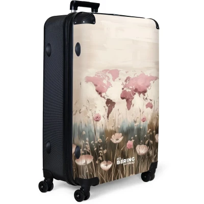 Afbeelding van NoBoringSuitcases.com® Koffer groot Reiskoffer lichtgewicht Wereldkaart Roze Bloemen Rolkoffer met 4 wielen Grote trolley XL 98 liter bagage