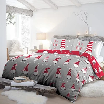 Afbeelding van Fusion Kerst Xmas Gonks 100% geborsteld katoen dekbedovertrek set 3 stuks tweepersoonsbed maat in zilver GFCSV21PZU