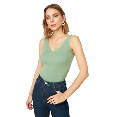 Afbeelding van Trendyol Ecru Strappy V Hals Gebreide Blouse Twoss19Du0260