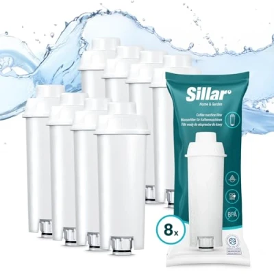 Afbeelding van Sillar 8x Reservewaterfilters voor Koffiezetapparaat Delonghi DLSC002, SER3017 &amp; 5513292811 Compatibel met ECAM, ESAM, ETAM Series Past op Dinamica, PimaDonna Verlengt de Levensduur
