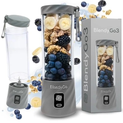 Afbeelding van BlendyGo 3® blender, smoothiemaker, kleine smoothieblender, draagbare mini USB mixer, Smoothie Maker to go, keukenmixer 550 ml, BPA vrij, PulseMotion en BlendPro techn. (Grijs)