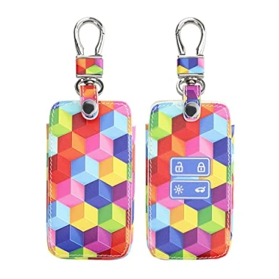 Afbeelding van kwmobile Autosleutel hoesje geschikt voor Renault 4 knops Smartkey (alleen Keyless Go) behuizing Case in meerkleurig regenboogblokken design