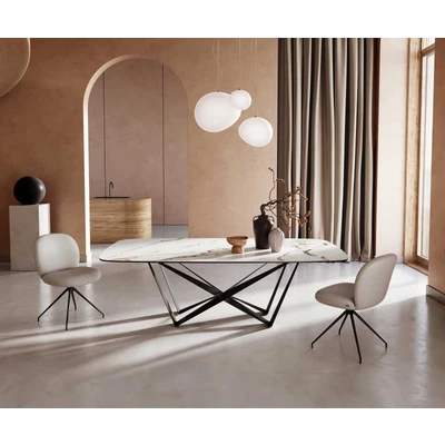 Afbeelding van DELIFE Eetkamertafel Edge Boot 240x120 keramiek Calacatta Luxe wit goud grijs spider vlak staal zwart