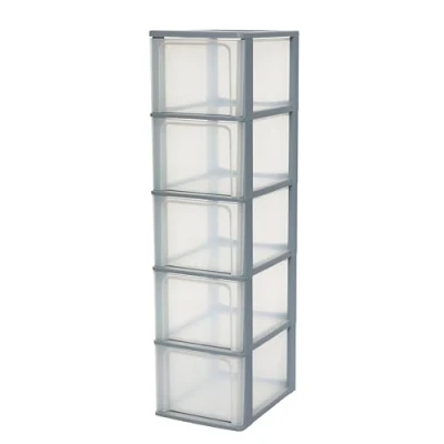 Afbeelding van Iris Ohyama, Toren, Dressoir, Kunststof opberger met ergonomisch handvat, 4 x 11L, Eenheid, Wielen, BPA vrij, Kantoor, Slaapkamer, Woonkamer, DC 004, Grijs