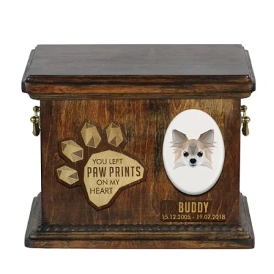 Afbeelding van Art Dog Aangepaste geometrische hondenherdenkingsurn Handgemaakte houten urn Op maat gemaakte hondencrematiedoos voor as 8,3x11,4x8,7 Chihuahua I