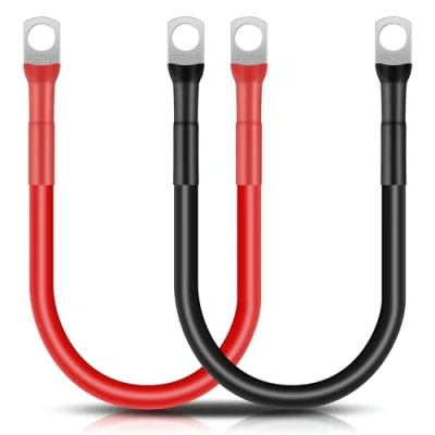 Afbeelding van GUNGY Batterijkabel, 14 mm², 30 cm, auto accukabel, 12 V, 6 AWG, koperen kabel met M8 ringklemmen voor vrachtwagen, motorfiets, marine, zonne energie, zwart, rood, 2 stuks