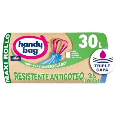 Afbeelding van Handy Bag Vuilniszakken, robuust, lekvrij, 100% gerecycled, zelfsluitend, 30 l, 25 zakken, 1 verpakking