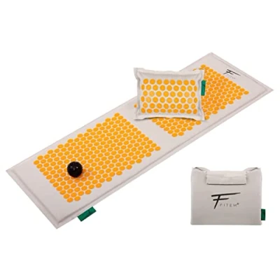 Afbeelding van Fitem Acupressuurmat en kussen, 100% natuurlijke kokosvulling, massage, verlicht rug nekpijn, ischias, spierontspanning, ontspanning vermindert slapeloosheid (XL oranje)