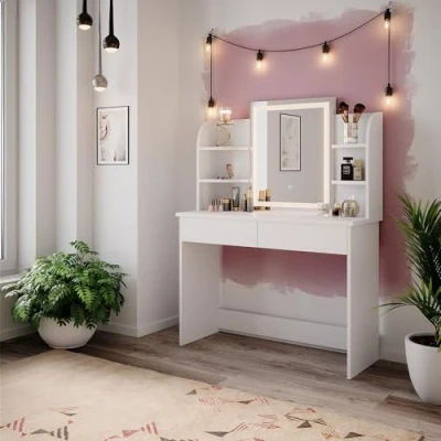 Afbeelding van Vicco kaptafel met licht &quot;Charlotte&quot;, Wit, 108 cm LED spiegel