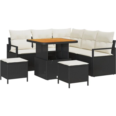 Afbeelding van vidaXL 8 delige tuinbank set met kussens Zwart poly rattan acacia