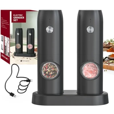 Afbeelding van CIRCLE JOY Elektrische pepermolens, USB oplaadbaar, zout en peperset, met oplaadbasis, keramische malen instelbare grofheid, automatische molen voor thuis, keuken