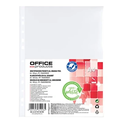 Afbeelding van OFFICE PRODUCTS brochurehoezen / 100 stuks/DIN A4 generfd boven open transparante hoezen kijkhoezen geperforeerde plastic hoes voor documenten papieren dossiers mappen/PP/transparant