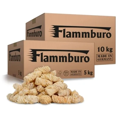 Afbeelding van FLAMMBURO eco aanmaakwol (15 kg) ca. 640 stuks, ook als (3 kg+5 kg+10 kg), ecologische barbecueaansteker, openhaardaansteker, kachelaansteker, houtwol, aanmaakblokjes