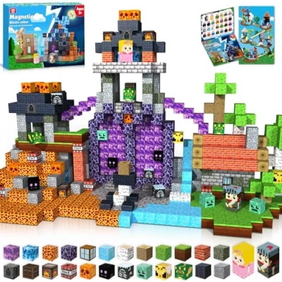 Afbeelding van GraceDuck Magnetische Bouwstenen 150 Stuks Blokken Bouwen Donker Bos Hel Kasteel Magnetisch Speelgoed voor Pasen Cadeaus van 3 4 5 6 Jaar Jongens en Meisjes Montessori Kinderspeelgoed