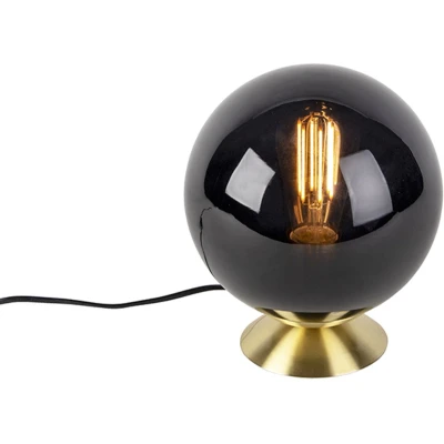 Afbeelding van QAZQA Art deco tafellamp messing met zwart glas Pallon