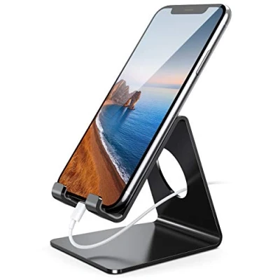 Afbeelding van Telefoonstandaard, Lamicall telefoonstation universele standaard, houder, dock compatibel met telefoon 11 Pro Xs Max XR X 8 7 6S Plus, Switch, HUAWEI, Samsung S10 S9 S8 S7, andere telefoons Zwart