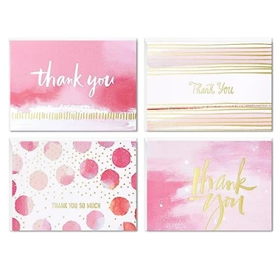 Afbeelding van Hallmark Bedankkaarten assortiment, roze en gouden aquarel (40 bedankbriefjes met enveloppen voor bruiloft, bruidsdouche, babyshower, bedrijf, afstuderen)
