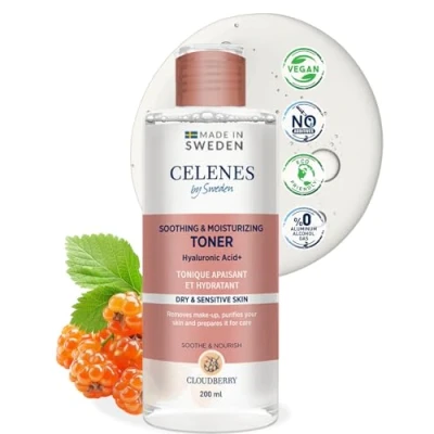 Afbeelding van Celenes by Sweden Cloudberry Kalmerende &amp; Hydraterende Toner 200ml Hydraterend en Kalmerend voor Droge Gevoelige Huid, Alcoholvrij met Hyaluronzuur Kamille extract