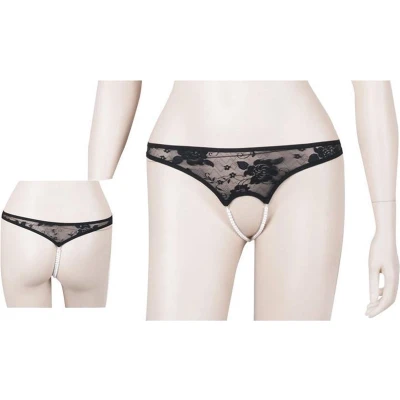 Afbeelding van Cottelli Collection Kanten Rio String met Parels voor Extra Stimulatie tijdens een Verleidelijke Date Maat L Zwart