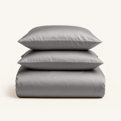 Afbeelding van Dekbedovertrek set Effen Luxe Katoen Satijn Grijs Lits jumeaux 240x200/220