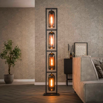Afbeelding van Hoyz Vloerlamp Tower 4L Smoke Glas Artic Zwart