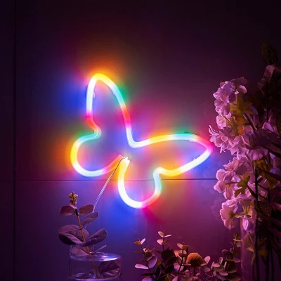 Afbeelding van LED Neon Wandlamp &quot;Vlinder&quot;, Op Batterijen en USB, 23x23x2cm, Multicolor