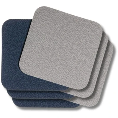 Afbeelding van Cookinglife Onderzetters Vegan leer Grijs / Blauw dubbelzijdig 10 x cm 6 stuks