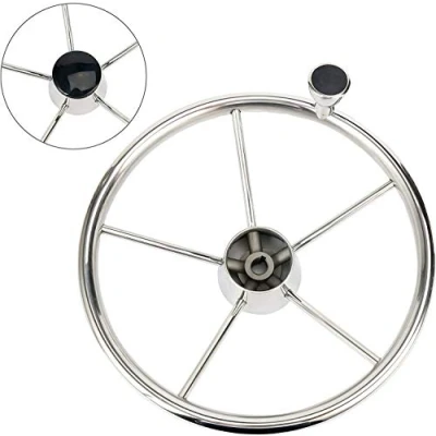 Afbeelding van FreeTec 5 spaken 13 1/2 inch roestvrij staal stuurwiel boot jacht met knop 9310SRF1
