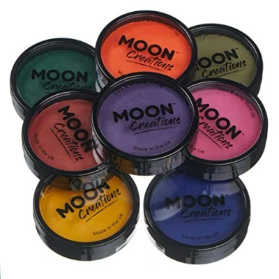 Afbeelding van Moon Creations Pro Gezichts en lichaamsmake up, professionele kleurkleuren taartpotten voor gezichtsverf, kostuums, feesten, Halloween, kinderen volwassenen, set met donkere kleuren