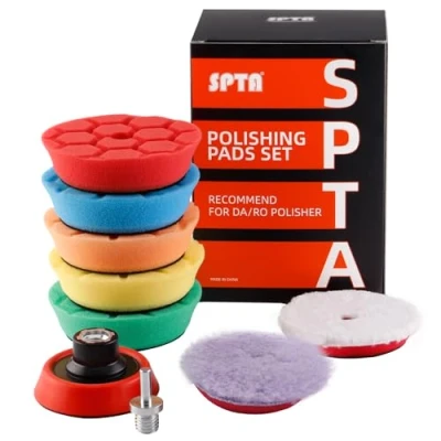Afbeelding van SPTA FLPS3MIX Mini polijstspons, 9 delig, 80 mm, Hex Loc polijstsponzen met polijstvacht en polijstschijf, polijstpad, M14 adapter, boren voor excentrische polijstmachine, slijpmachine