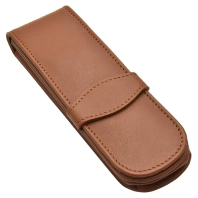 Afbeelding van ONLINE Lederen etui Classic voor 2 schrijfgerei, bruine pennenetui met insteeklus en vakken, echt leer, balpenetui, pennenetui, schrijfetui, 14,5 x 4,5 2,5 cm, alle merken