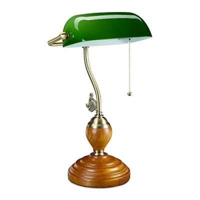 Afbeelding van Relaxdays Bankierslamp met trekschakelaar bureaulamp retro notarislamp tafellamp