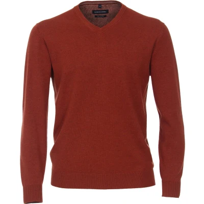 Afbeelding van Casa Moda Pullover V Hals Oranje maat 5XL Heren Trui met Regular fit Pasvorm Katoen Suitable Herenkleding