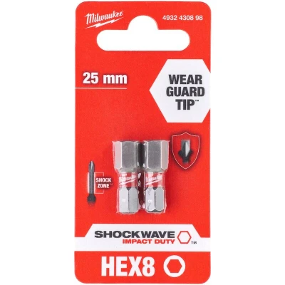 Afbeelding van Milwaukee Accessoires Shockwave Gen II Hex8 25mm 2stuks 4932430898