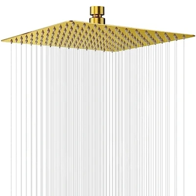 Afbeelding van 12 inch (30 cm) regendouche, douchekop roestvrij staal, AISI304, anti kalksproeiers, regendouchekop vierkant (goud)