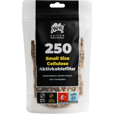 Afbeelding van KAiLAR 250 ongebleekte cellulose, actieve koolfilter Slim (5,9 mm) met veganistische kool uit kokosnootschalen, voor een zachte rookervaring zonder te verstoppelen (koudebestendigheid)