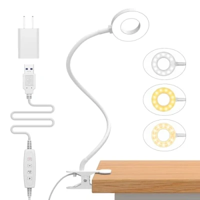 Afbeelding van iZELL 23 Led leeslamp voor bij het bed, dimbaar, 3 modi, 10 helderheidsniveaus, oogbescherming, klemlamp met 40 cm flexibele zwanenhals, W USB oplader