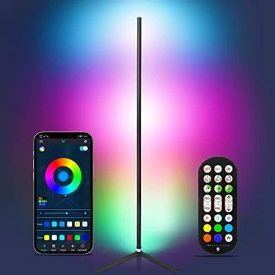 Afbeelding van luxceo Led vloerlamp, 165 cm, RGB lamp op standaard, met app besturing en afstandsbediening, 16 miljoen kleuren 320 modi, muzieksynchronisatie tijdweergave, moderne voor woonkamer,