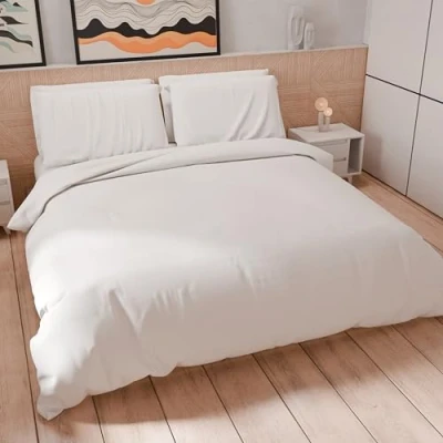 Afbeelding van PETTI Artigiani Italiani dekbedovertrek voor Frans bed, en kussenslopen van microvezel, effen, wit, 100% Made in Italy