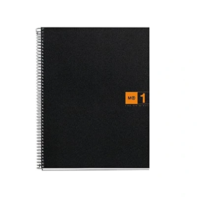 Afbeelding van Miquelrius Notitieboek The Original, A4, 80 vellen met 70 g/m² en 1 gekleurde strip, geruit, 5 mm, 4 gaten, deksel van polypropyleen, zwart/oranje