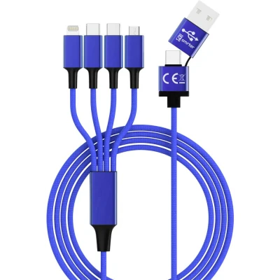 Afbeelding van Smrter USB laadkabel A stekker, C Apple Lightning micro B stekker 1.20 m Navy blauw SMRTER_ELITE_C_NB
